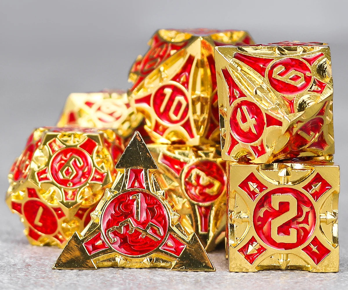 Gold Dragon Metal RPG Dice Set - Design 5