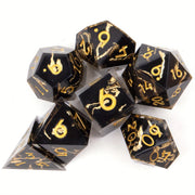 7 Pcs Black Golden Stripe Resin Golden Number Sharp Edge Dice Polyhedral Dice Suitable for Role-Playing RPG Board Game