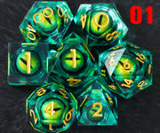 Set Of 7 Sharp Edge Resin Polyhedral DND Dice For D&D RPG Role Playing Games