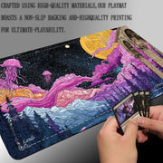 Full moon and jellyfish MTG Playmat Magic Card Mat with Stitched Edge Non-Slip Durable Tabletop playmat Board Game Mat for TCG