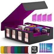 Leather Trading Card Storage Box 5 Rows Magnetic Closure Game Cards Box With Viewing Windows Card and Note Storage Supplies