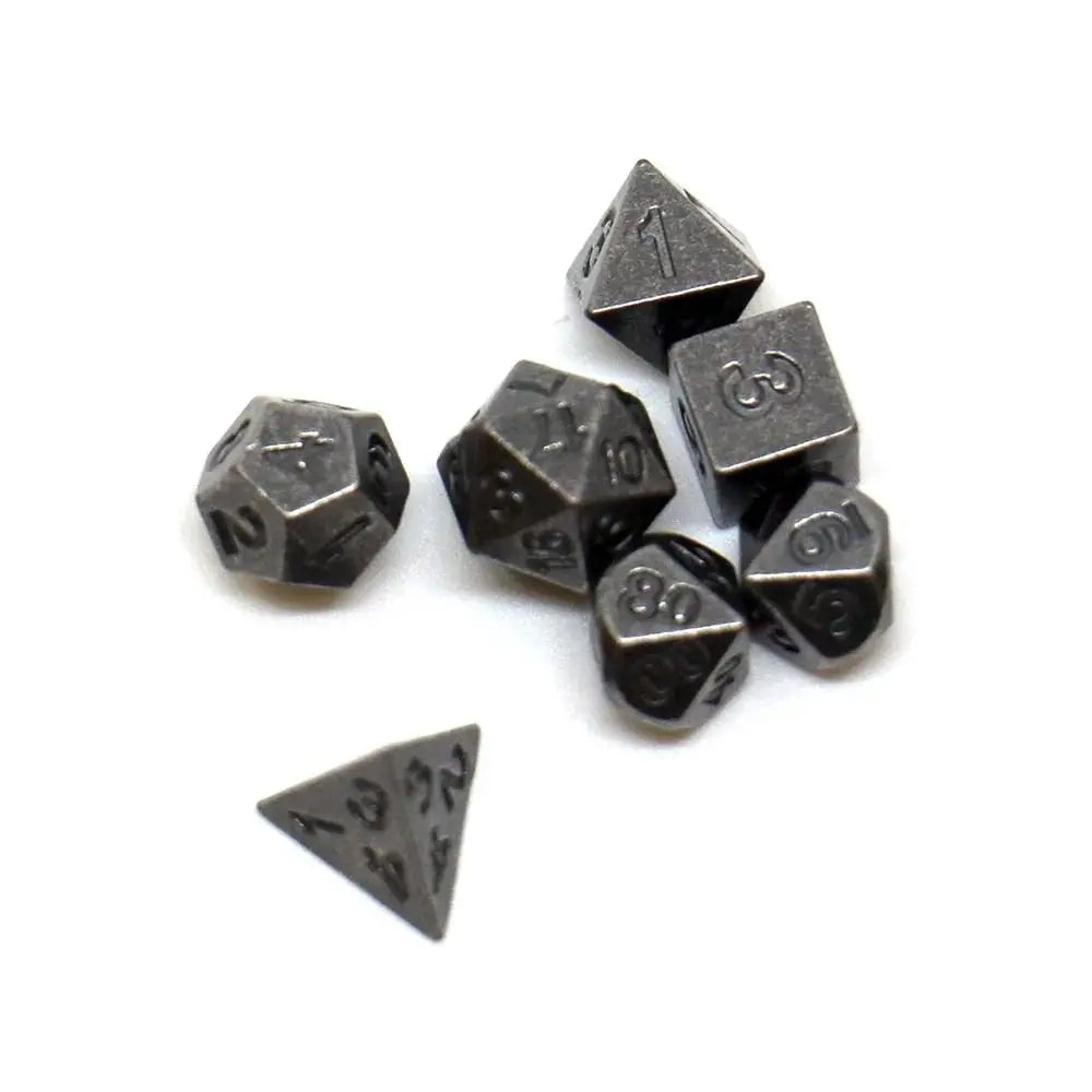 Antique black miniature metal RPG dice set