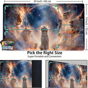 Starry Sky Lion and Cat TCG Playmat Magic Card Battle Mat Non-Slip Durable 35X60CM Commander playmat Board Game Mat for TCG
