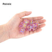 7 Pcs Pink Resin Golden Number Sharp Edge Dice Polyhedral Dice Suitable for Role-Playing RPG    Board Game