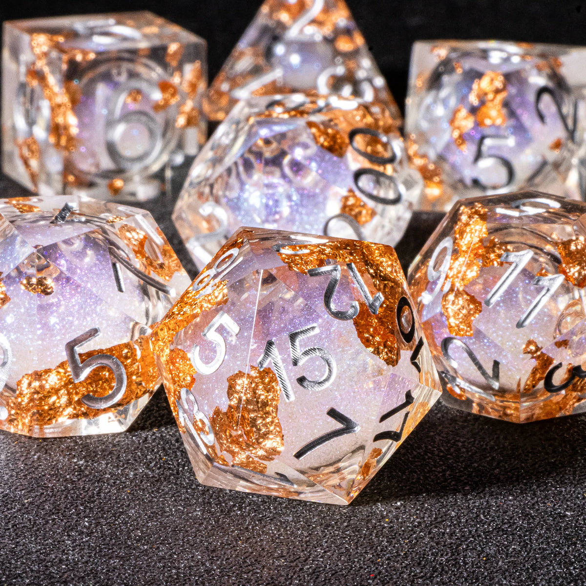 Galaxy Liquid Core Dice Set – Swirling Universe in Every Roll – 24 Colours to Choose From