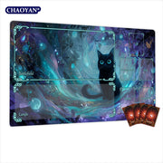 Van Gogh Style Cute Wizard TCG Playmat Magic Card Mat Stitched Edge Non-Slip Durable Tabletop Playmat Board Game Mat for TCG