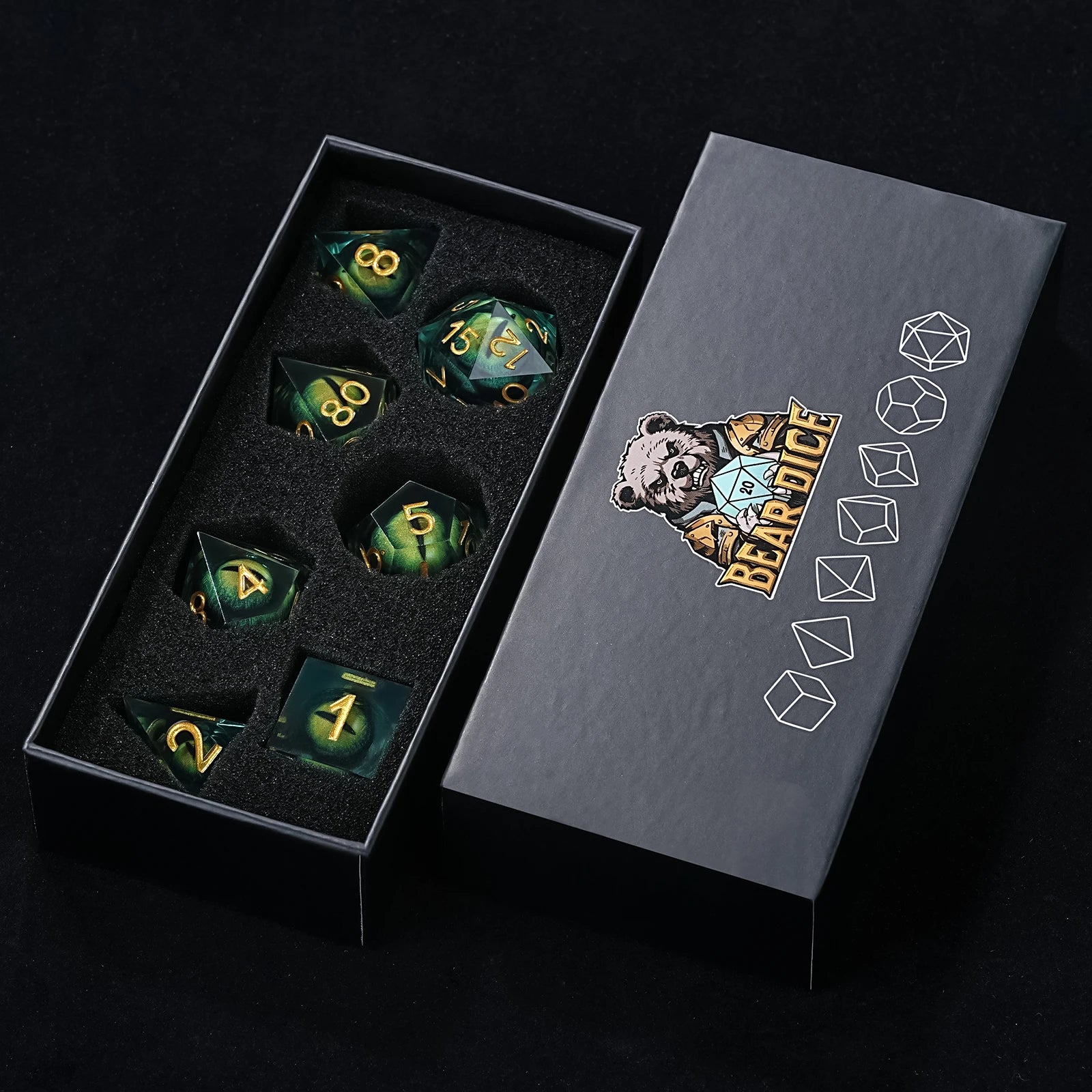 Green Liquid Core Resin Polyhedral RPG Dice Set