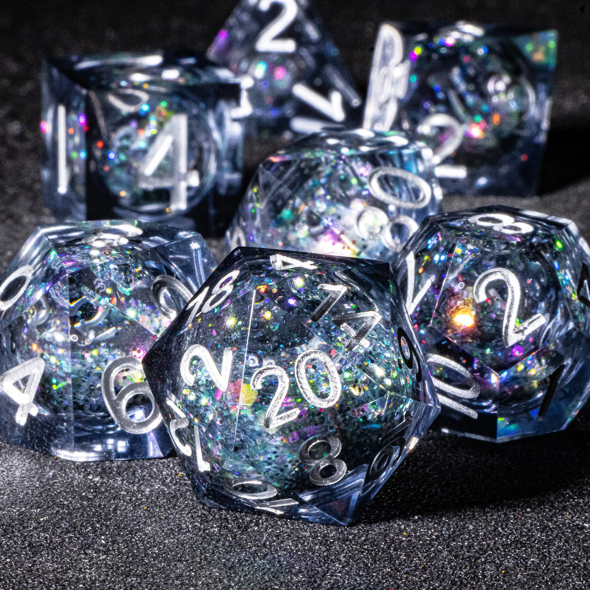 Galaxy Liquid Core Dice Set – Swirling Universe in Every Roll – 24 Colours to Choose From