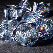 D&D Liquid Core Dice & Galaxy Sharp Edge D and D Dungeon and Dragon Pathfinder Role Playing Games Dice, Gold Foil Resin Dice