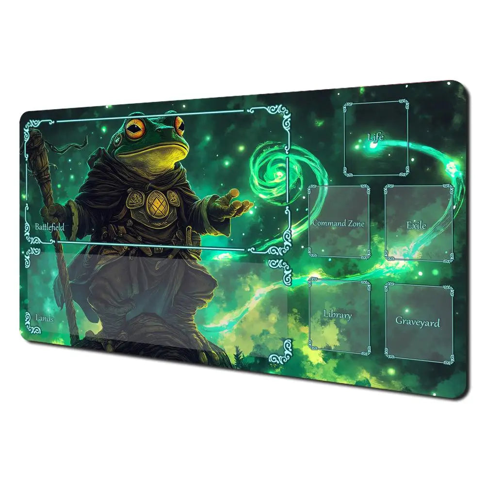 Dark Fantasy Frog Wizard TCG Playmat Magic Card Mat with Stitched Edge Non-Slip Durable Tabletop Playmat Board Game Mat for TCG