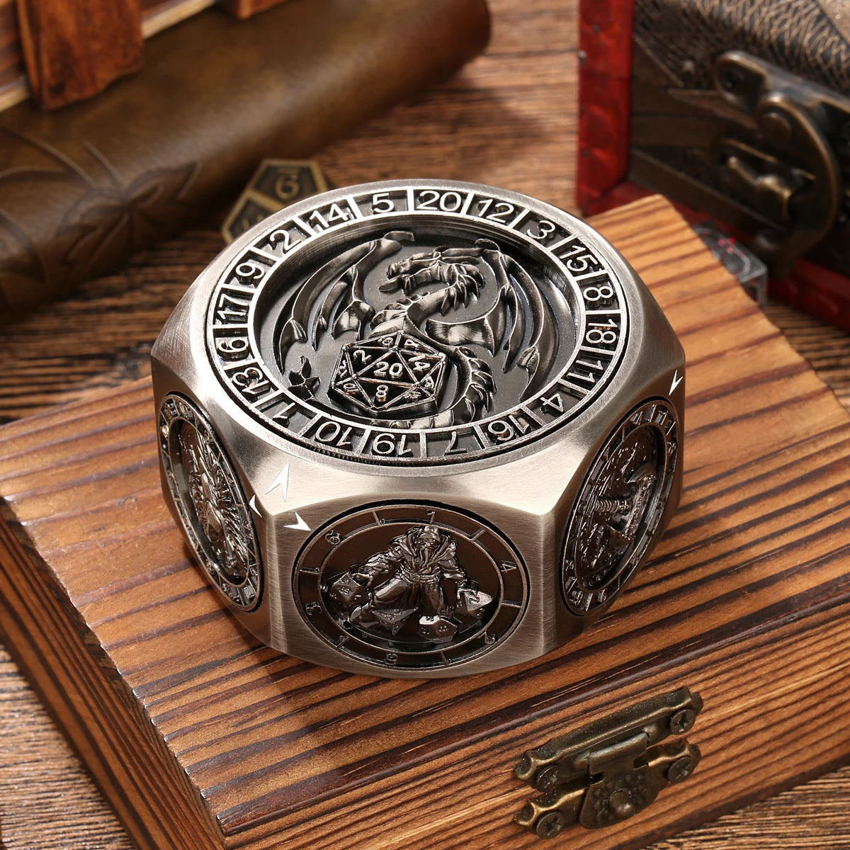 Antique Metal D6 Dice - Design 3