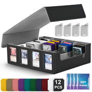Leather Trading Card Storage Box 5 Rows Magnetic Closure Game Cards Box With Viewing Windows Card and Note Storage Supplies