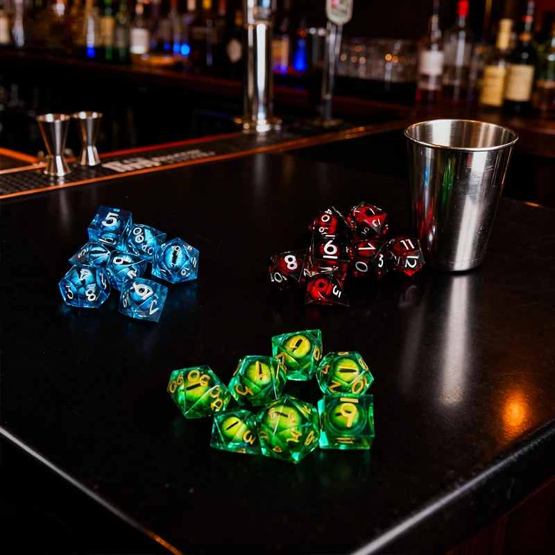 Sharp-Edge Liquid Core Dice Set – 3 Colours to Choose From