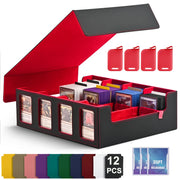 Leather Trading Card Storage Box 5 Rows Magnetic Closure Game Cards Box With Viewing Windows Card and Note Storage Supplies