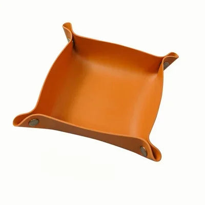 Leather Storage Tray Dice Box Coin Desktop Jewelry Box Makeup Key Tray DIY Household Folding Tray Storage Case