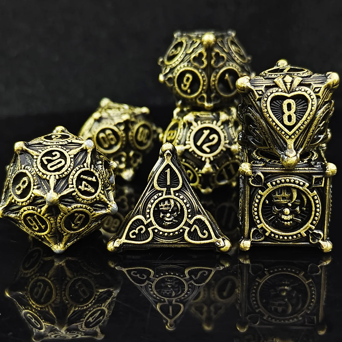 Antique Dragon Metal D6 Dice - 7 Piece