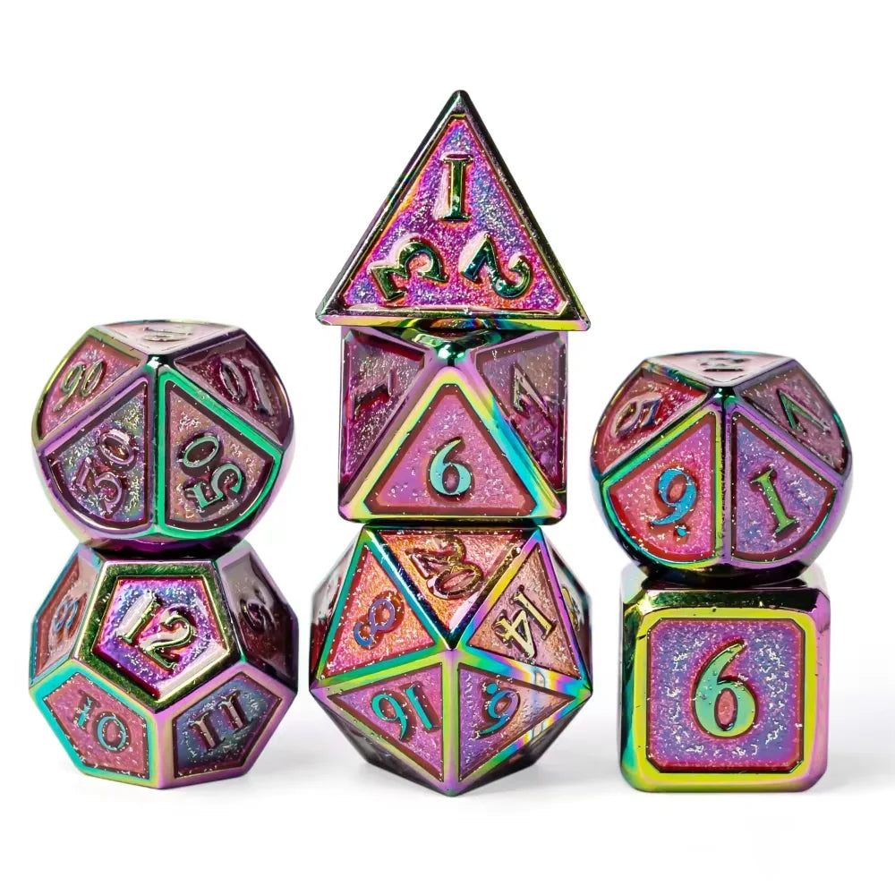 Antique Glitter Metal RPG Dice Set - 7 Piece