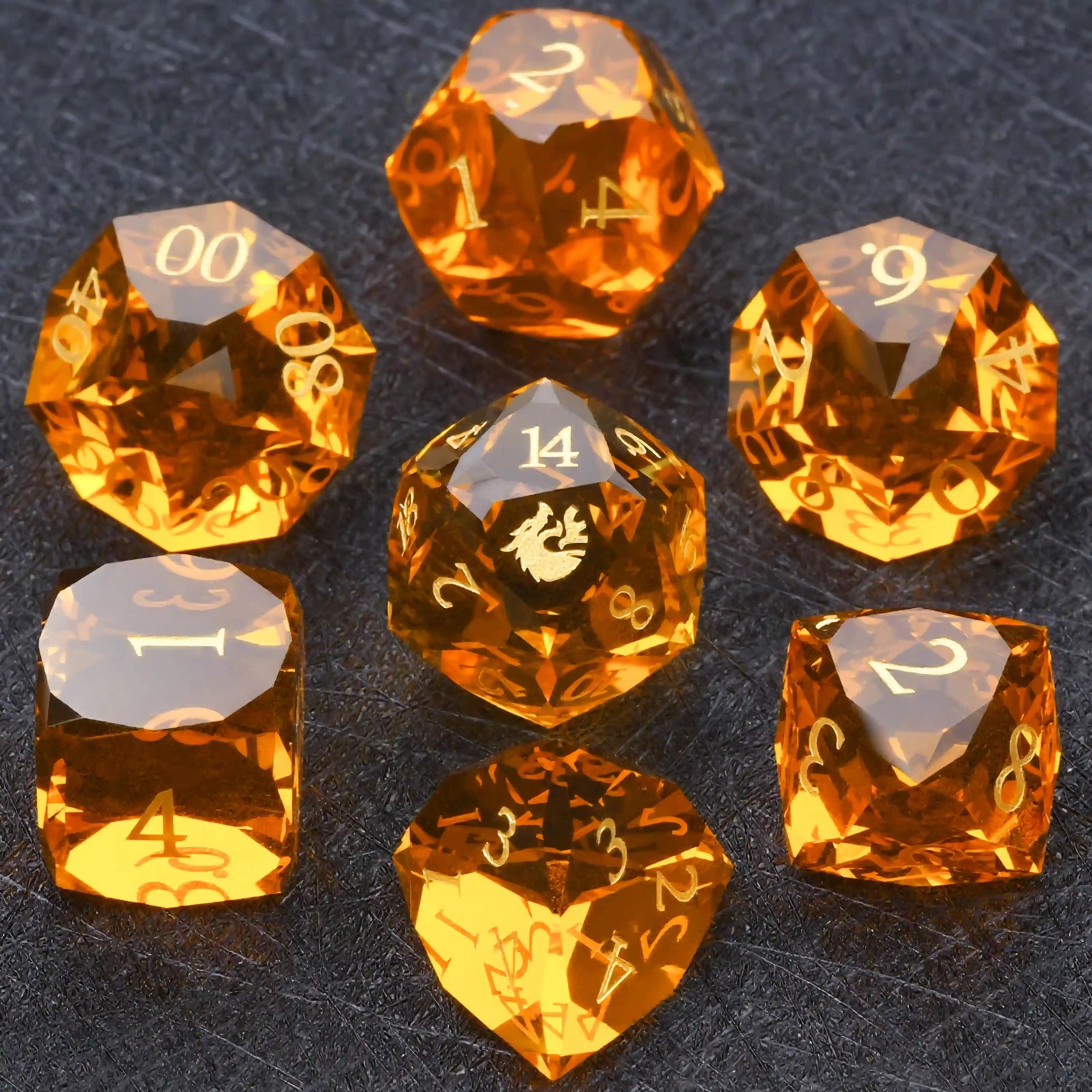 1-7pcs Purple Crystal Gemstone Dice Set Golden Word DND Dice Multi-sided Polyhedral Dice for D&D Game COC Role Playing RPG Table