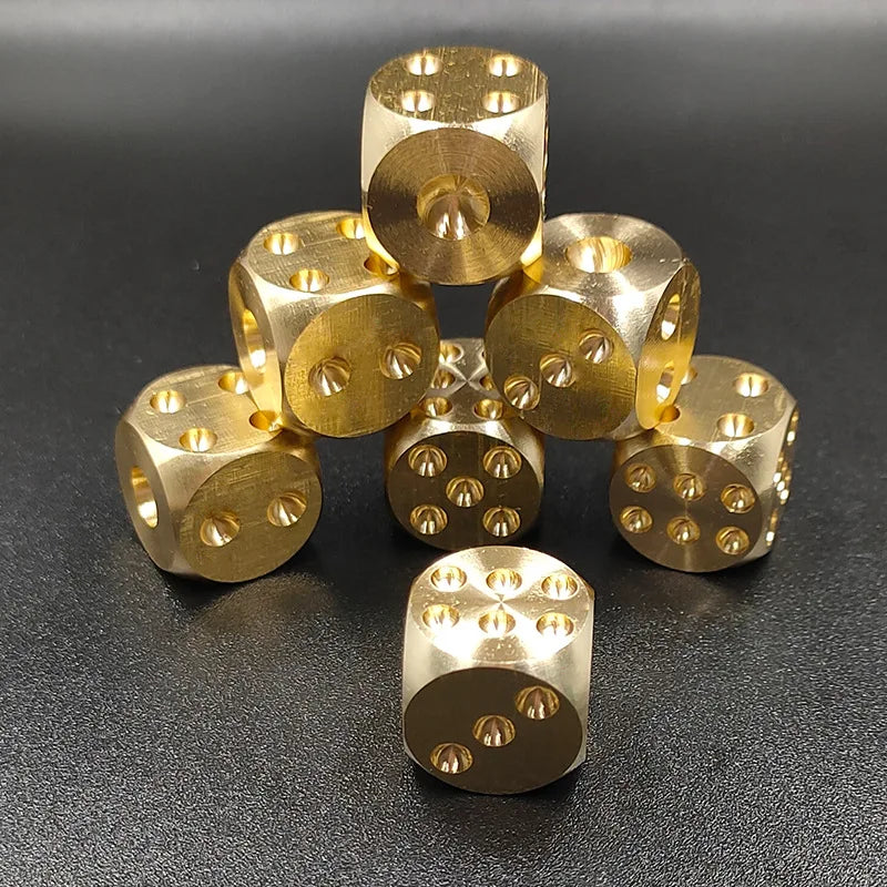6pcs 15mm Solid Brass Gold Metal Dice - Hand Polished 6-Sided High-Quality Game Dice Stress Relieving Family Gathering Toy