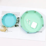 Foldable Dice Hexagonal Tray Box Pu Leather Desktop Storage Box Folding Hexagon Coin Square Tray Dice Game Storage Tray Holder