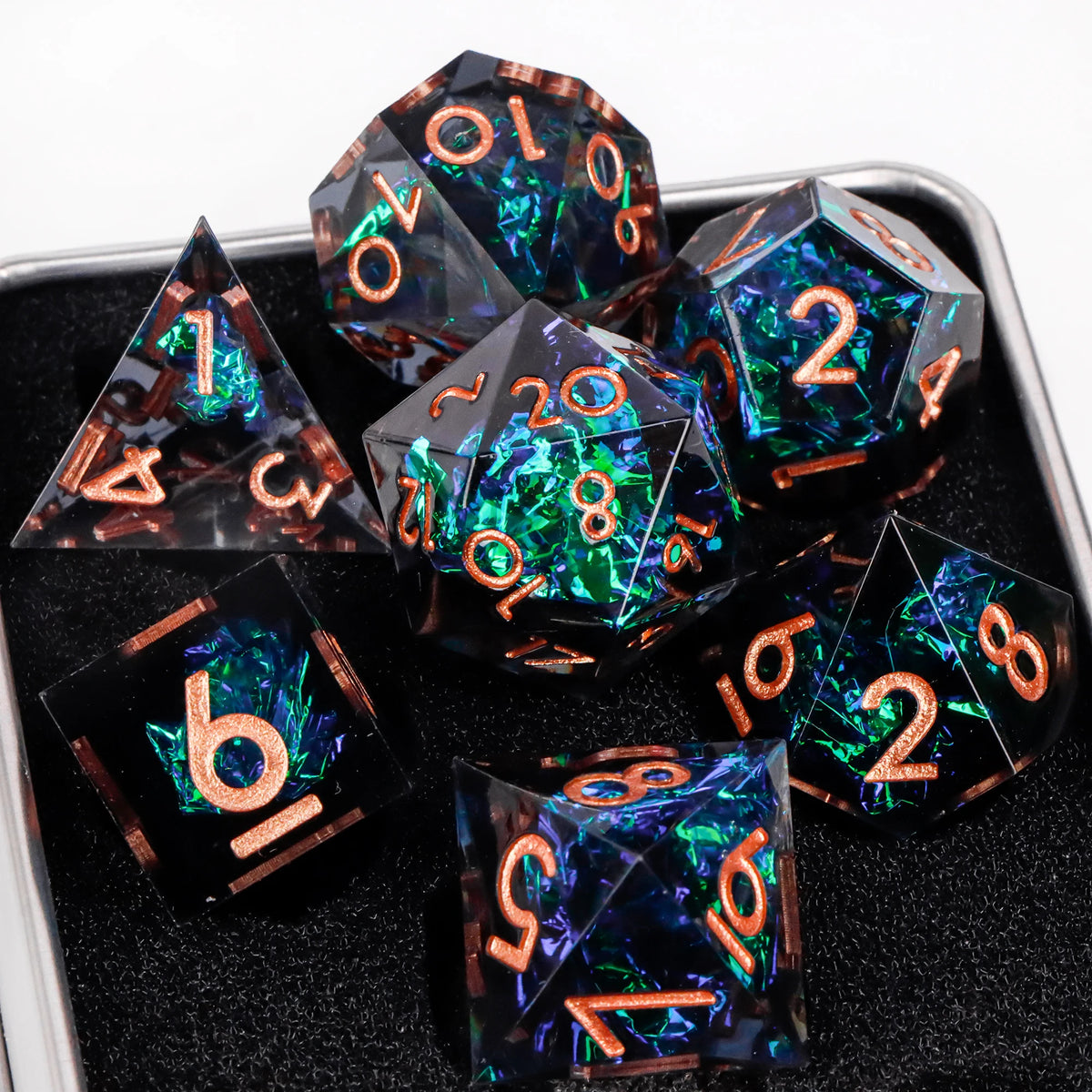 Handmade Sharp-Edge Resin Dice Set – 26 Colours to Choose From